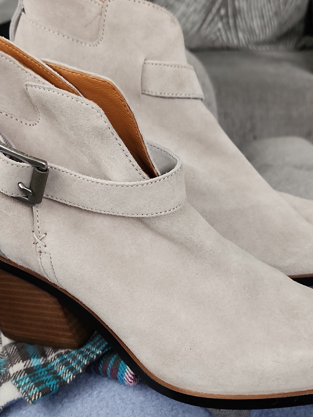 rag & bone Light Gray Suede Ankle Booties with Buckle